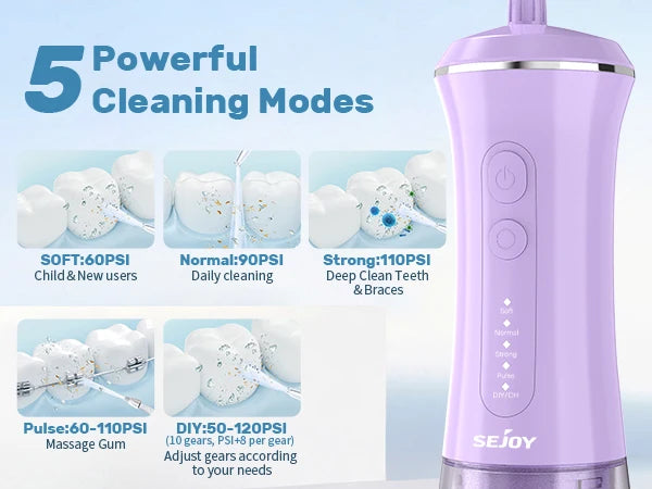 SEJOY Dental Oral Irrigator USB Rechargeable Teeth Cleaner Portable Dental Water Flosser 5 Modes IPX7 Mouth Washing Machine 350m