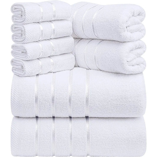8-Piece Luxury Towel Set, 2 Bath Towels, 2 Hand Towels, and 4 Wash Cloths, 600 GSM Ring Spun Cotton Highly Absorbent Viscose