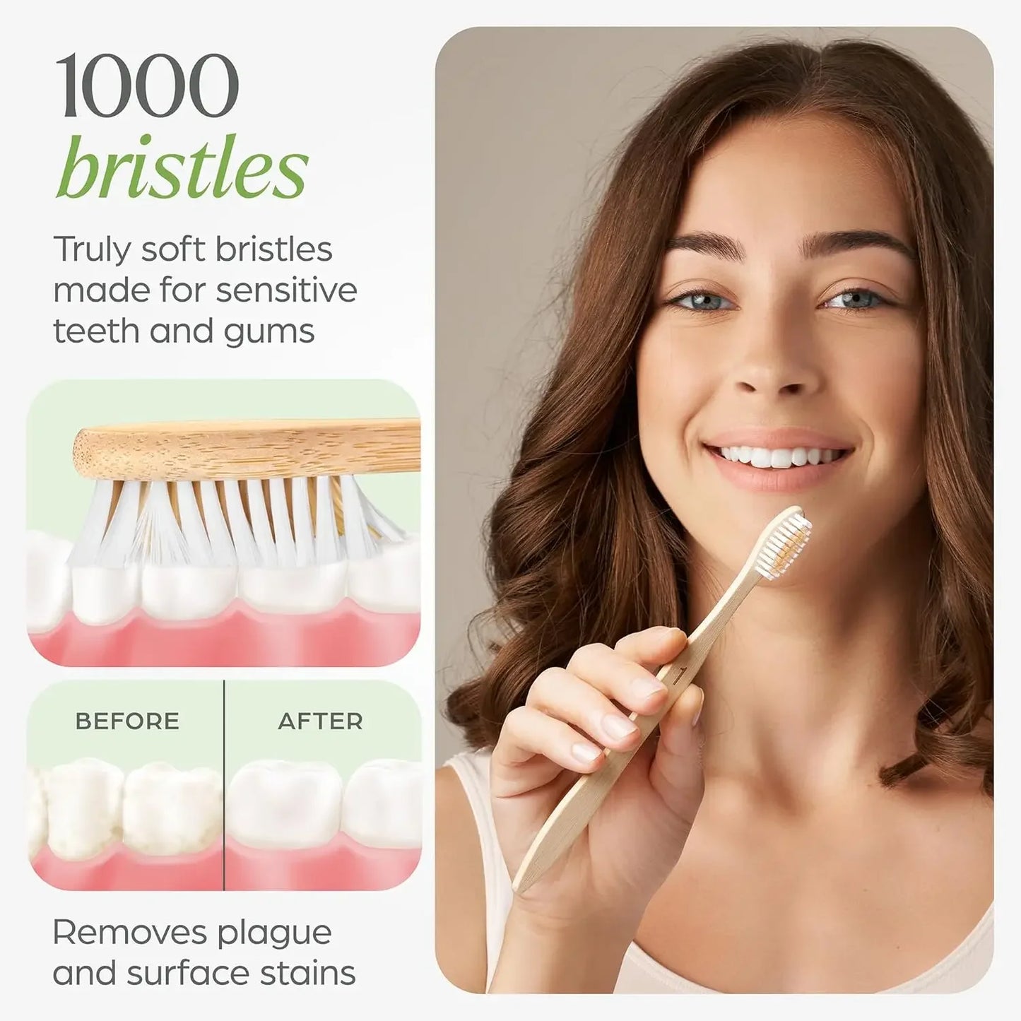 Biodegradable bamboo toothbrush 10 packs, environmentally friendly, compostable natural wooden toothbrush