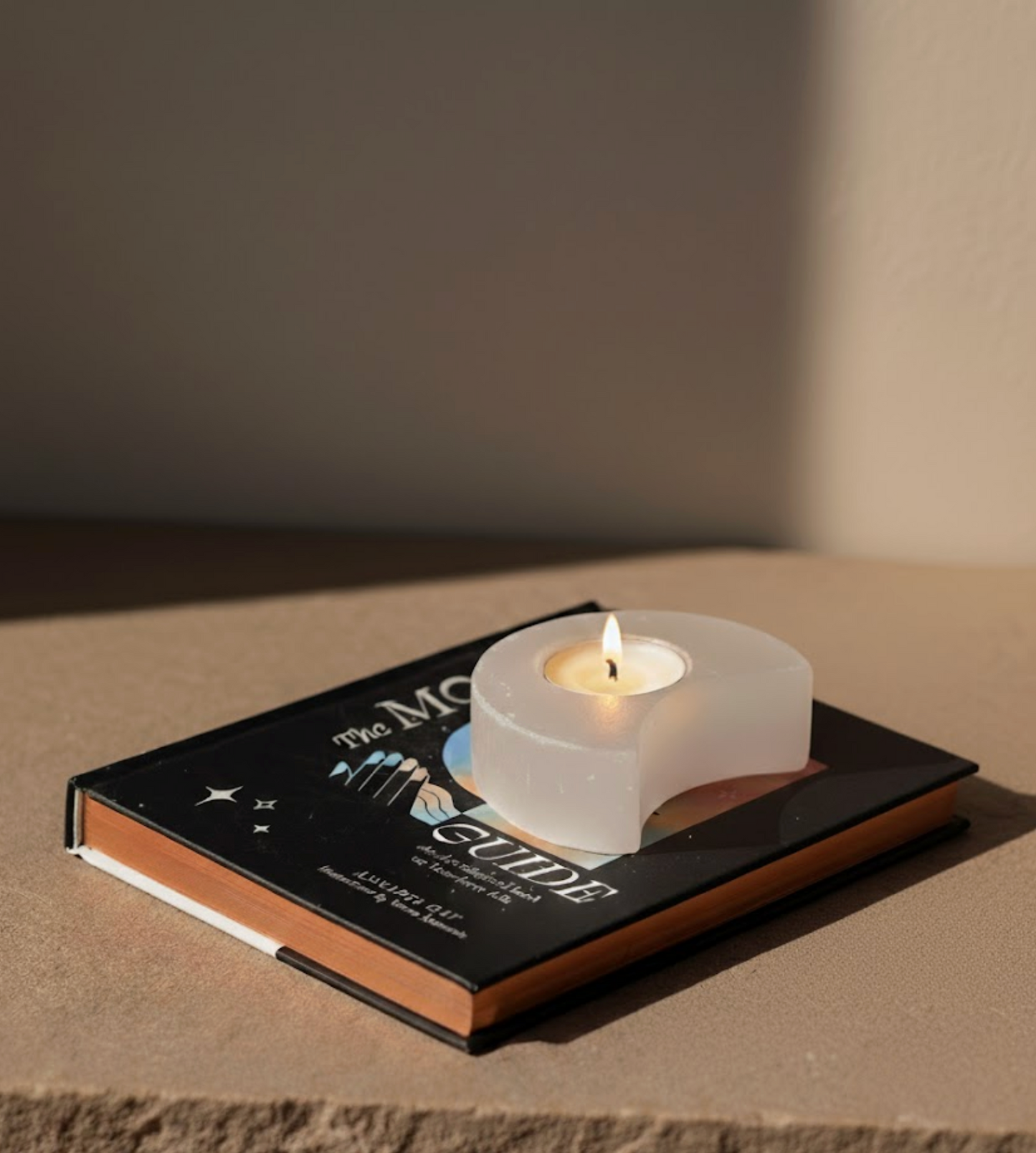Selenite Moon Candle Holder