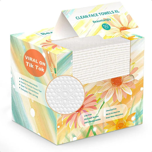Disposable Face Towel XL Unscented Facial Towelettes Soft Thick Absorbent LintFree Biodegradable Makeup Remover Dry Wipes Clean