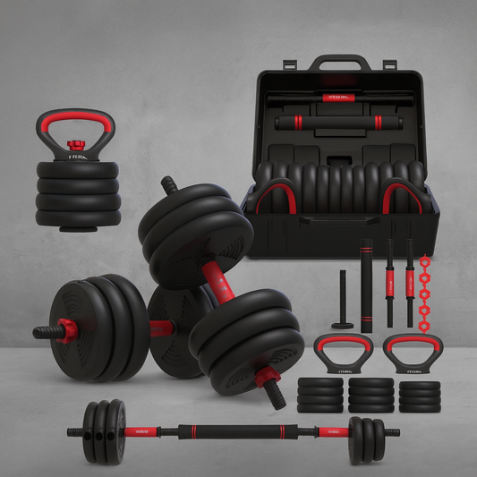 FitRx SmartBell Gym, 60 lbs. 4-in-1 Adjustable Interchangeable Dumbbell, Barbell, and Kettlebell Weight Set, Black