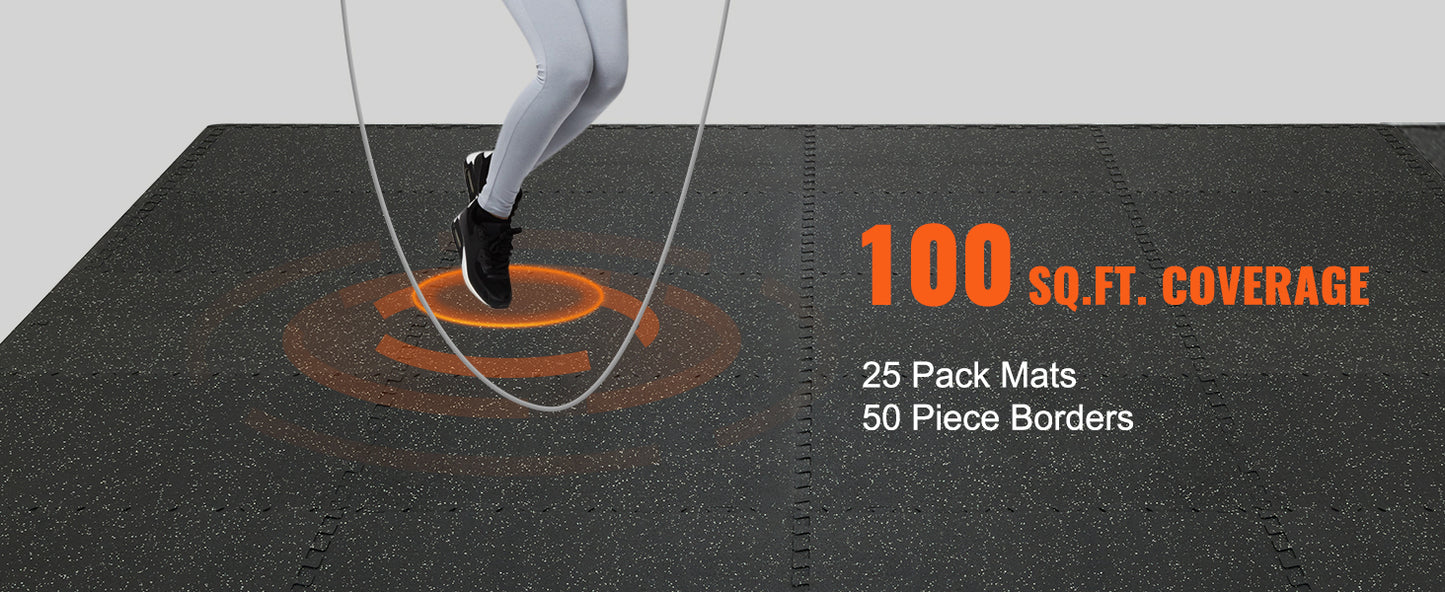 VEVOR 25/12/6 PCS 1/2 inch Thick Gym Floor Mats EVA Foam & Rubber Top Interlocking Workout Floor Mats Waterproof Exercise Mats