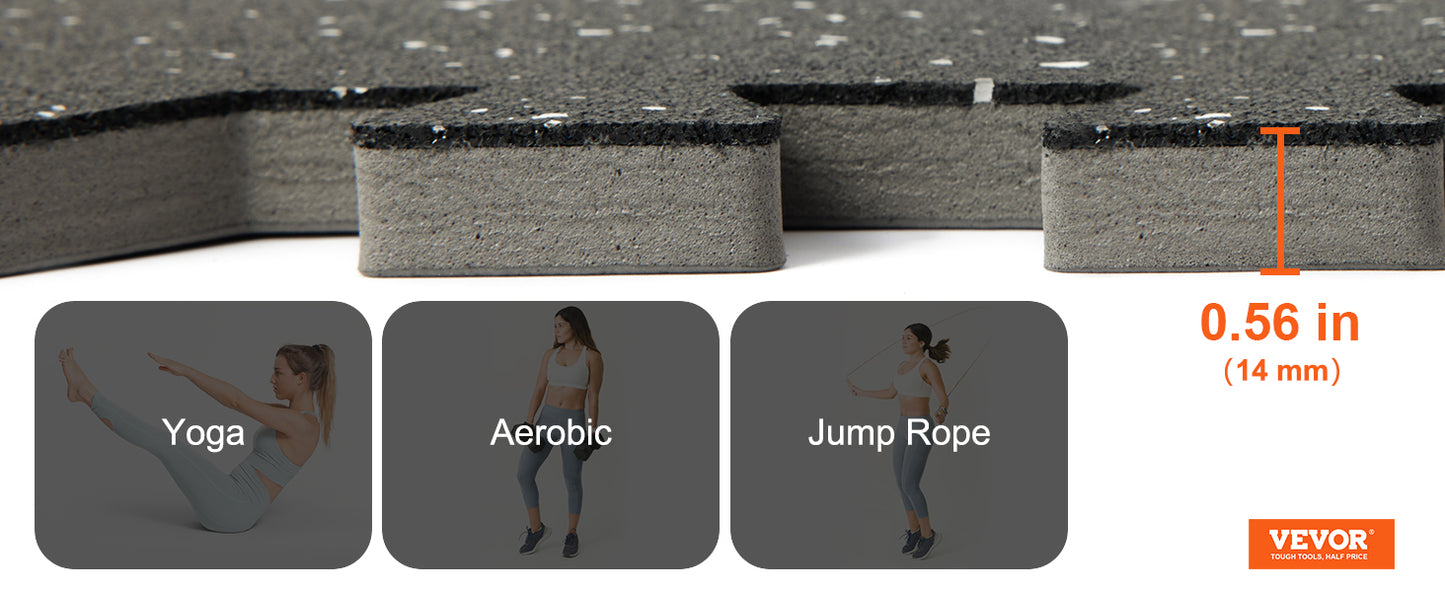 VEVOR 25/12/6 PCS 1/2 inch Thick Gym Floor Mats EVA Foam & Rubber Top Interlocking Workout Floor Mats Waterproof Exercise Mats