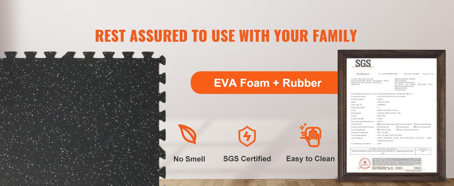 VEVOR 25/12/6 PCS 1/2 inch Thick Gym Floor Mats EVA Foam & Rubber Top Interlocking Workout Floor Mats Waterproof Exercise Mats